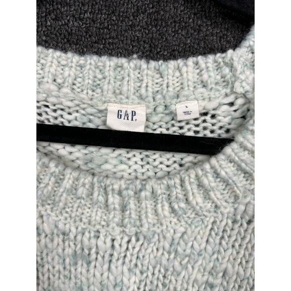 Gap Wool Blend Knit Sweater Womens L Marled Mint Color Boxy Crew Neck Crop - Picture 3 of 7